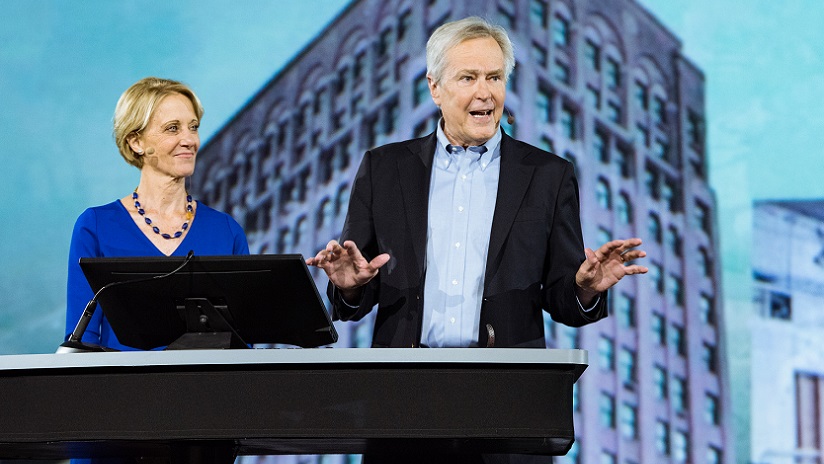 Deborah and James Fallows discuss their travels at a recent conference.