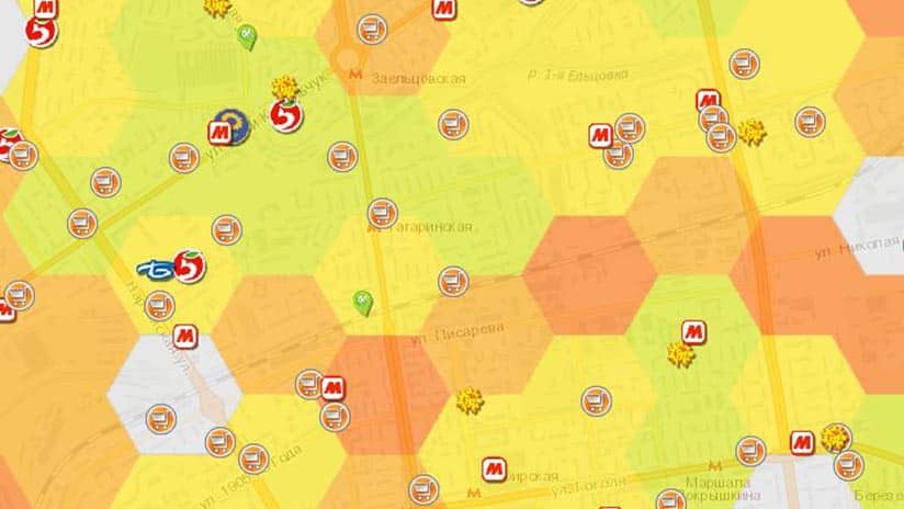 A heat map showing business potential for prospective X5 locations