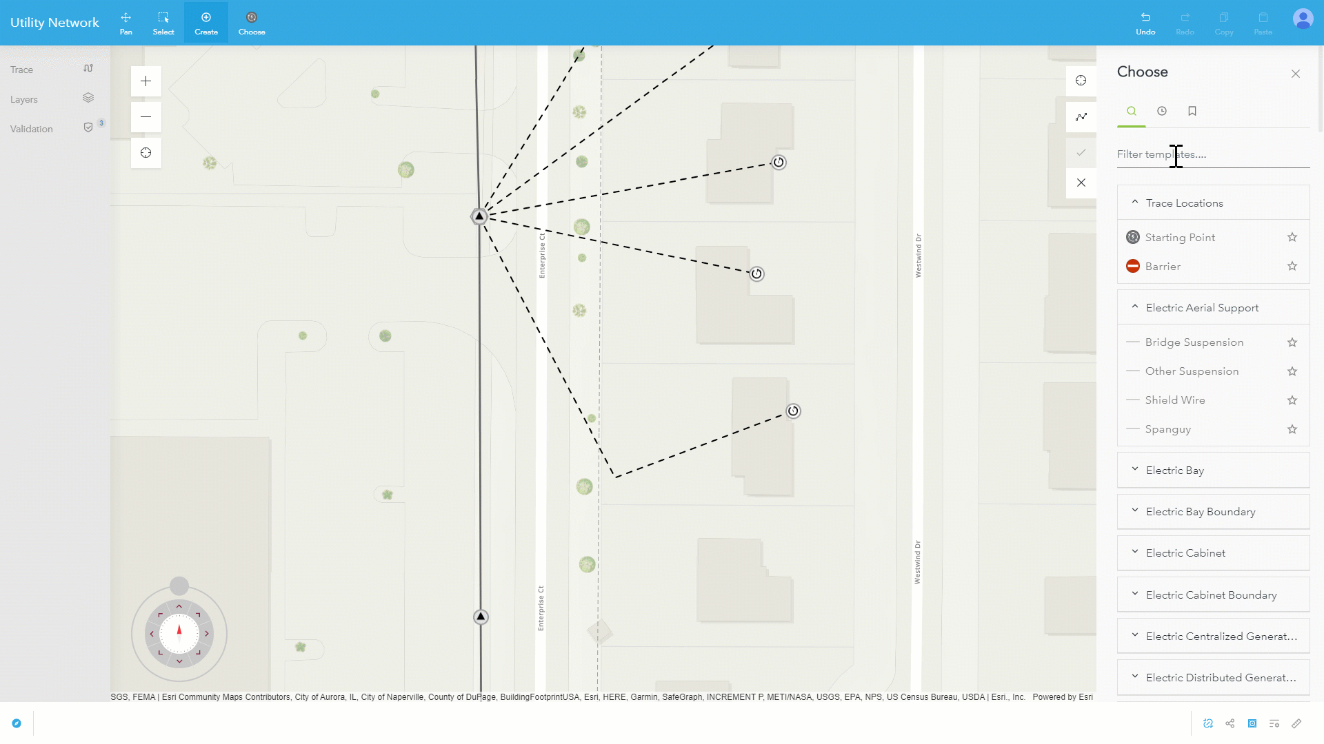 Image of valid connections glowing in UNE for ArcGIS