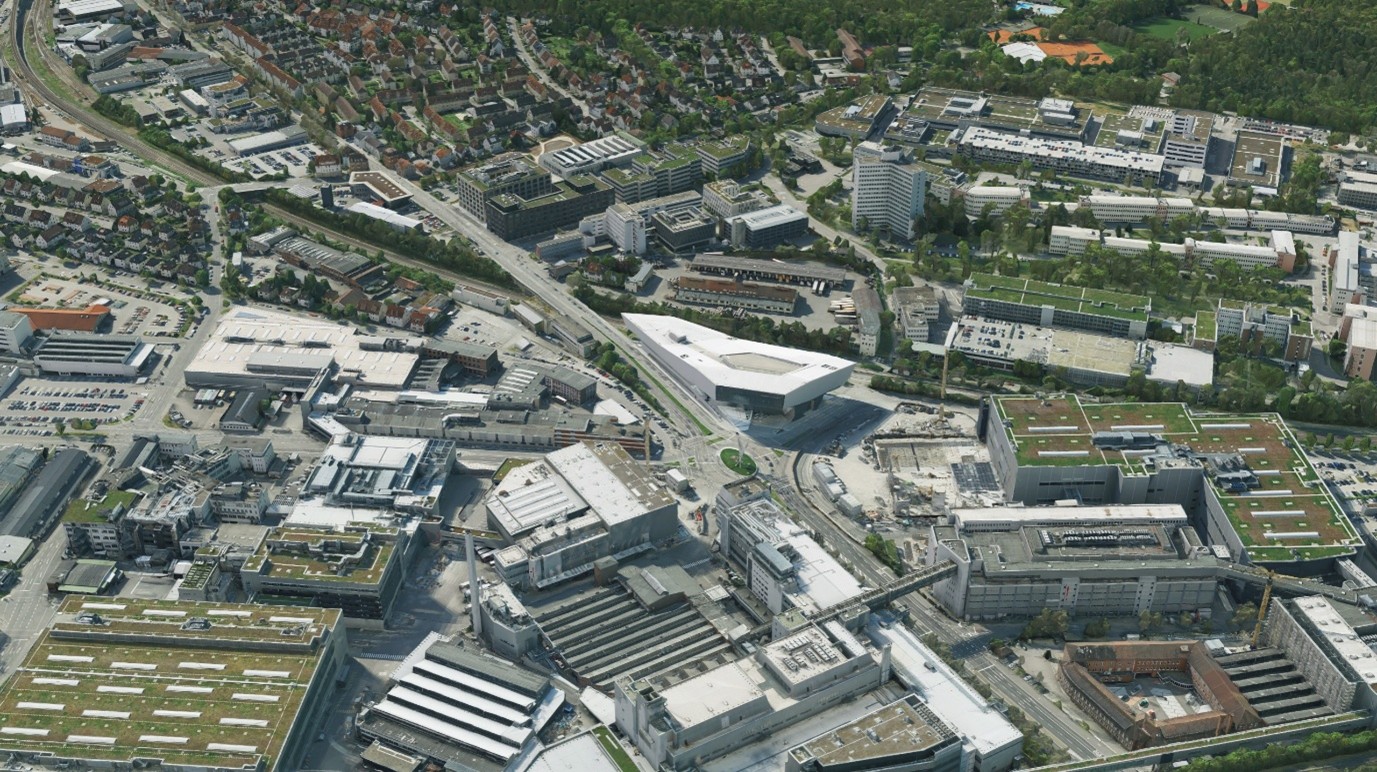An example integrated mesh showing photorealistic 3D picture of an urban environment 