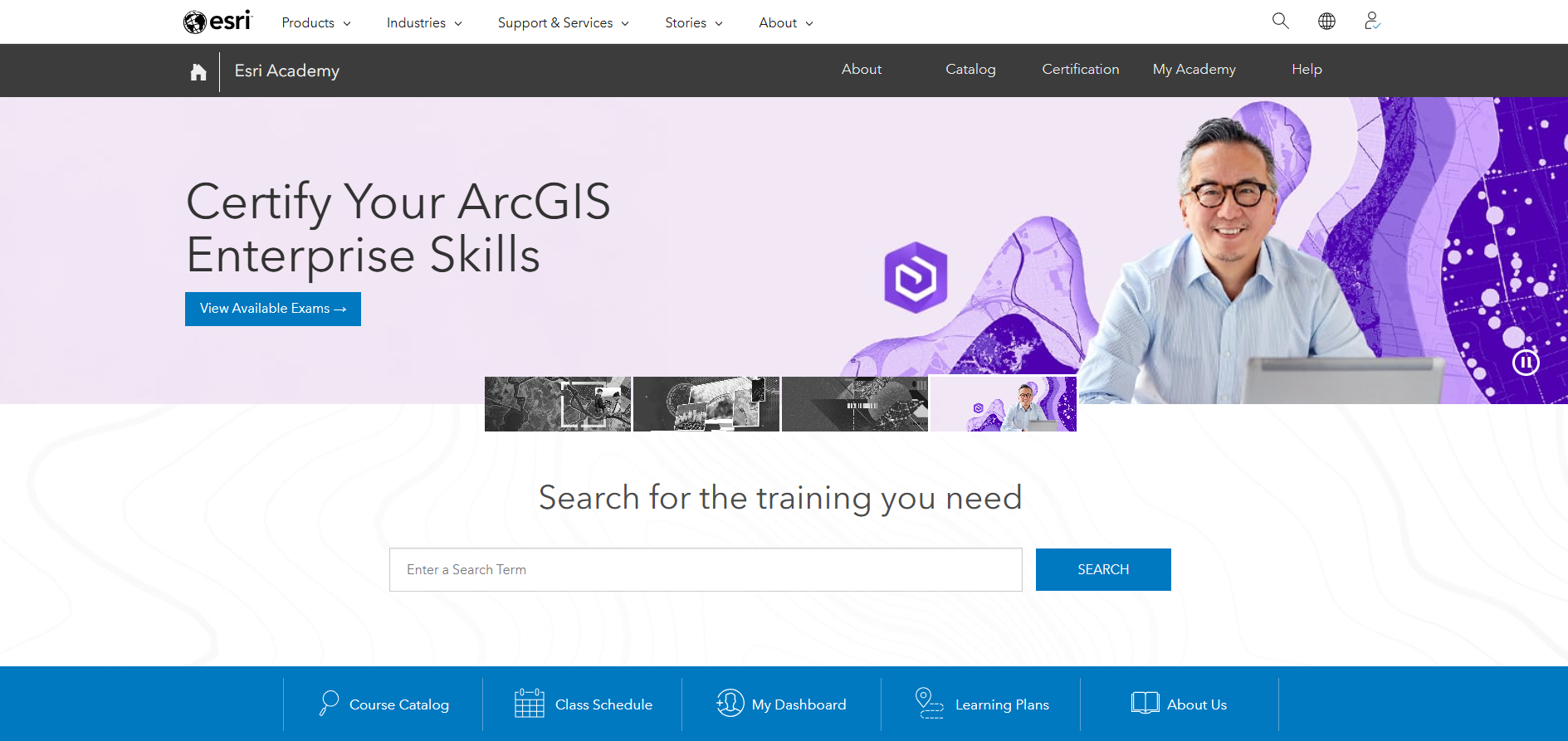 Screenshot of the Esri Academy landing page