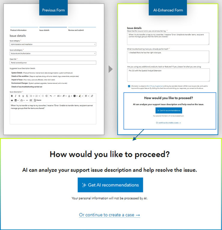 A screenshot of the changes to the form for raising a support case.